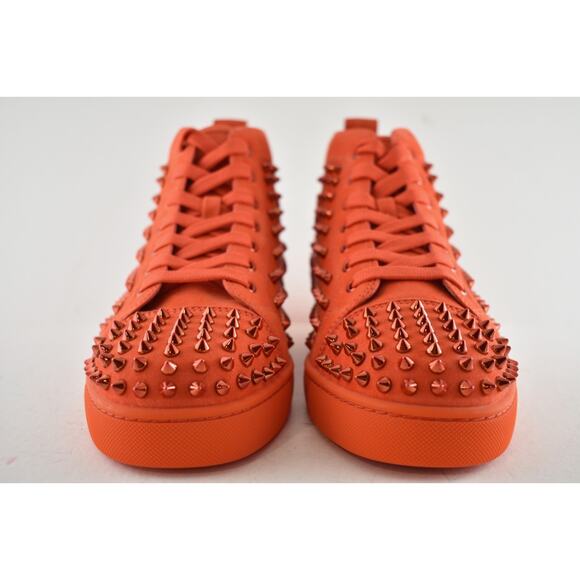 Christian Louboutin Louis Flat Spike Tomate Red Orange High Top Sneaker 42.5 9.5 - Picture 6 of 12